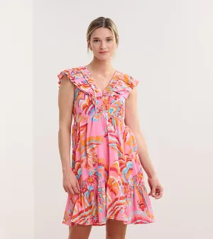 Zoe Ruffle Sleeve Dress - Blooming Palms