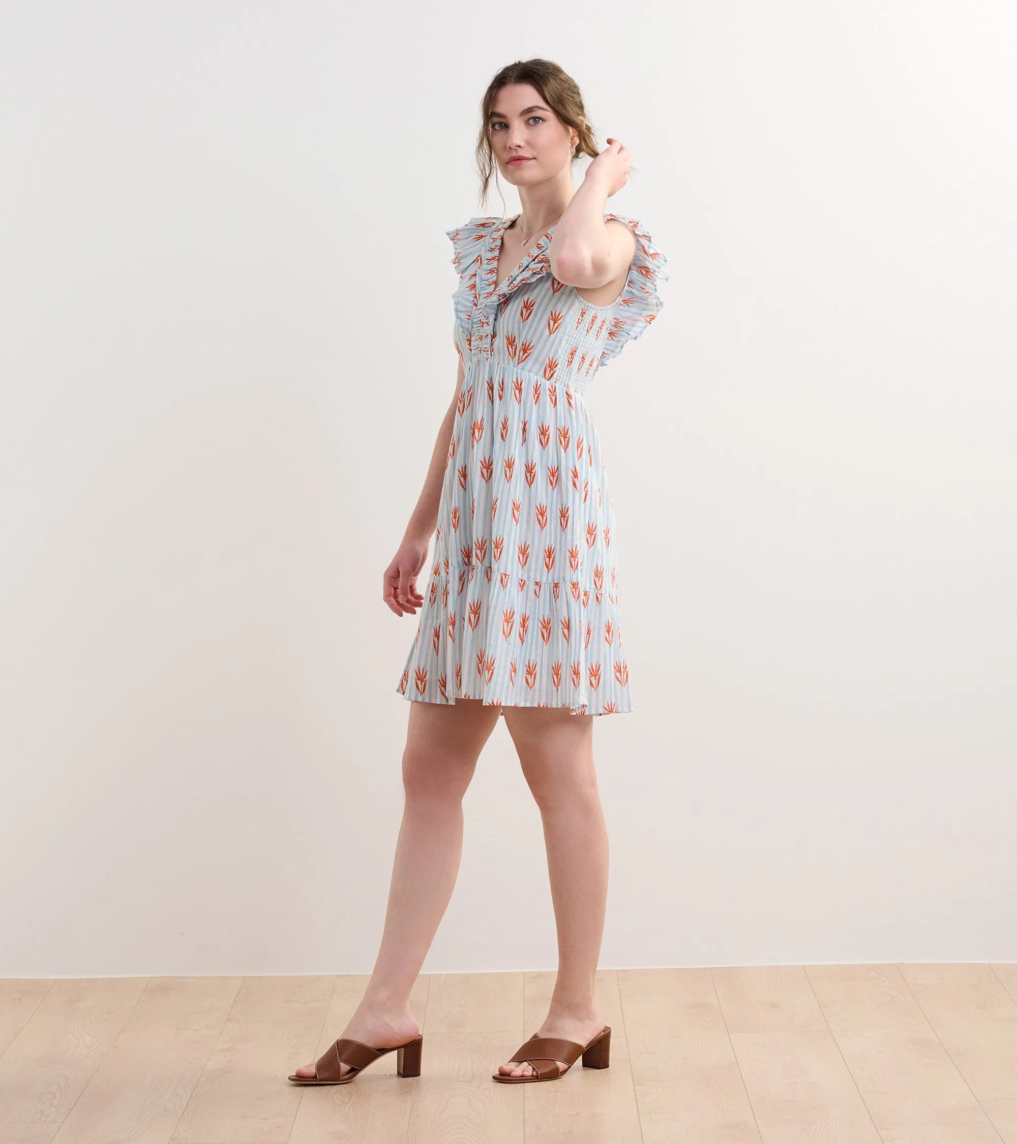 Zoe Ruffle Sleeve Dress - Floral Stripes