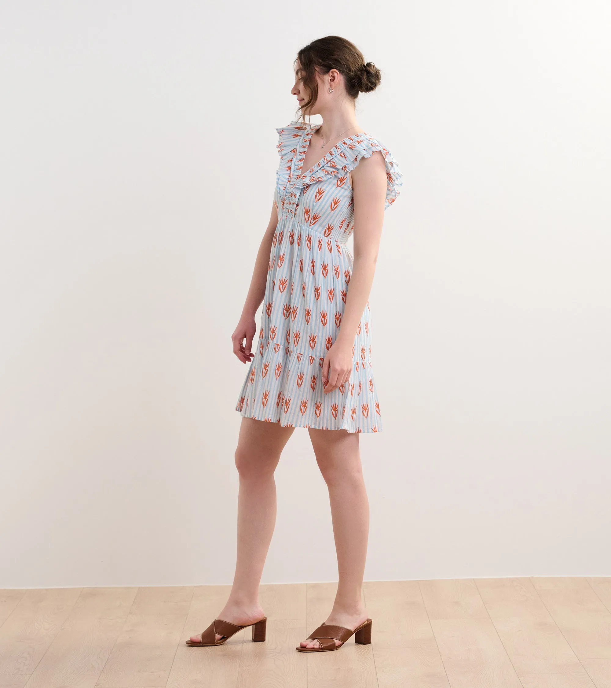 Zoe Ruffle Sleeve Dress - Floral Stripes