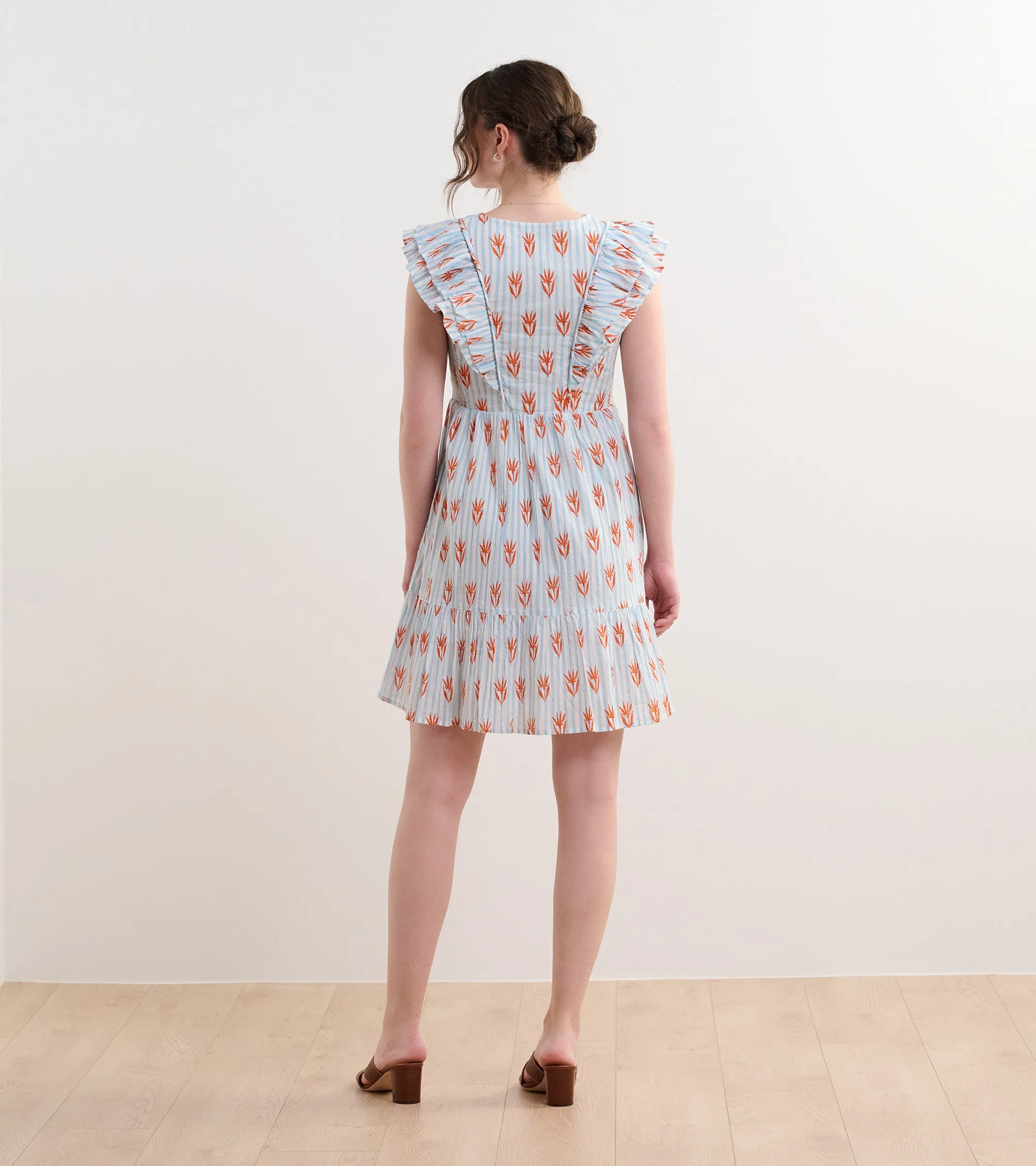 Zoe Ruffle Sleeve Dress - Floral Stripes