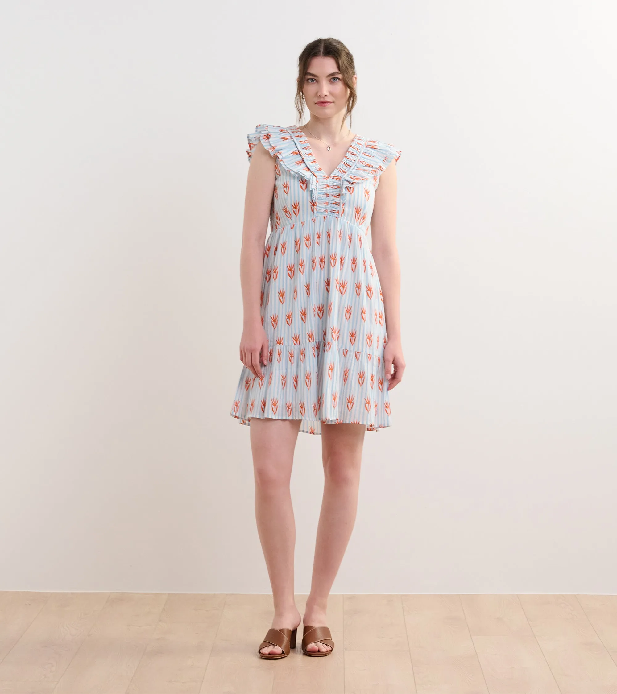 Zoe Ruffle Sleeve Dress - Floral Stripes