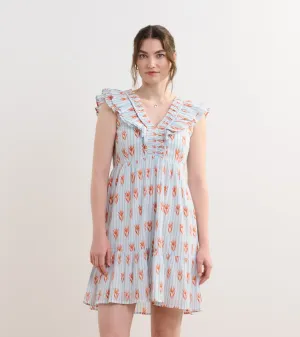 Zoe Ruffle Sleeve Dress - Floral Stripes