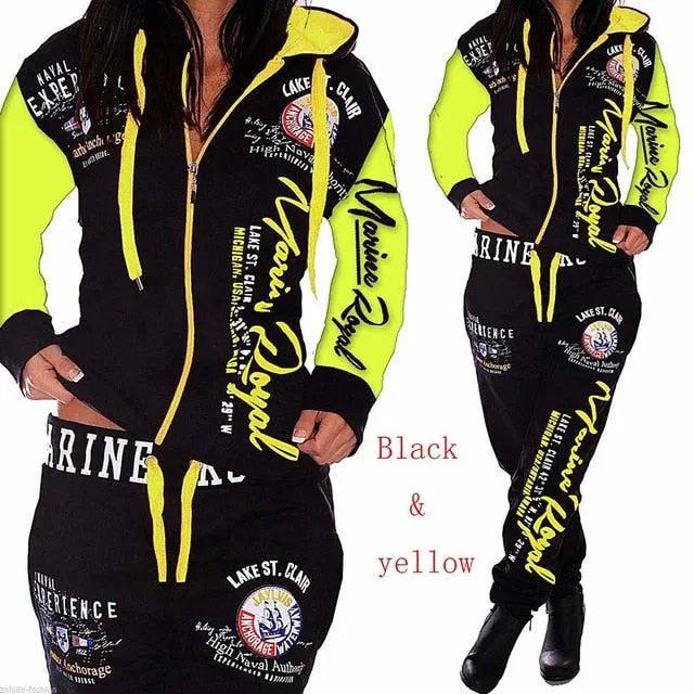 ZOGAA Womens Two Piece Set Hoodies Unique Letter Printing Tracksuit Female Sportswear